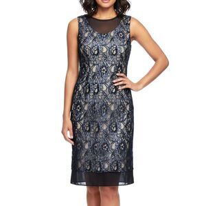 SIMPLY VERA Dress by Vera Wang Lace Shift Dress Knee Length NavyBlue Women Large